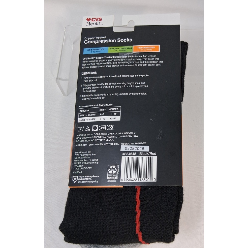 CVS Health Copper Compression Socks Firm 20-30 mmHg Black Red L/XL Over-the-Calf - Picture 4 of 5